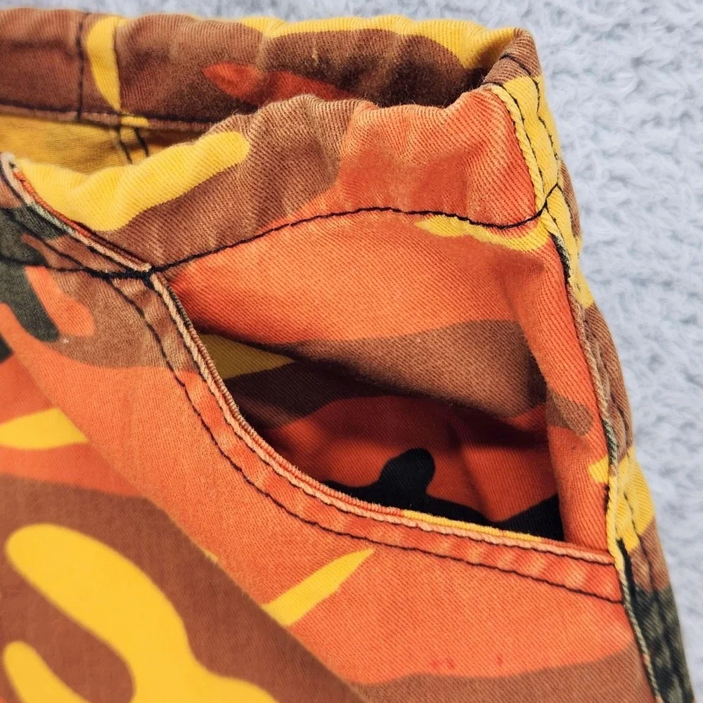 Rothco Camo Cargo Pants Mens XS 34x28 Orange Yellow Relaxed Fit Drawstring Hem